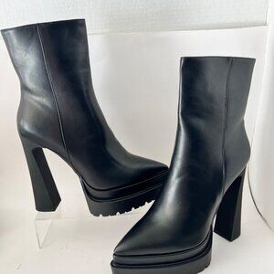 SNOM Black Platform Chunky Heel Ankle Boots Side Zippers Platform Sole Size 10